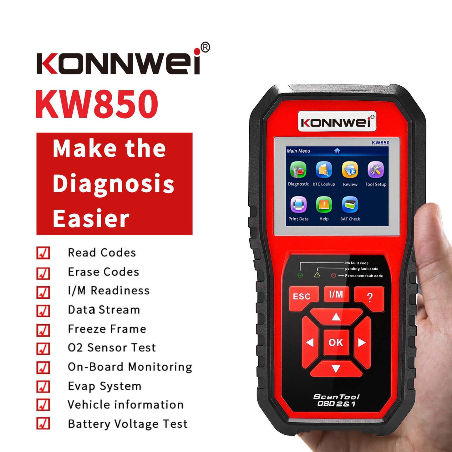 KW850 OBD2 CAN BUS Code Reader for Car