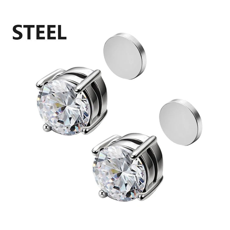 Stainless steel stud earrings for unpierced ear, magnet clip