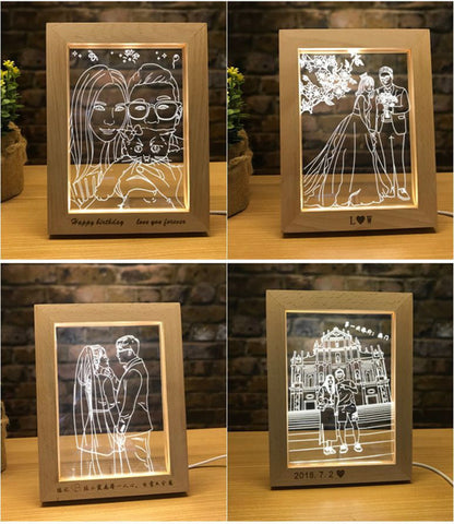 3D LED Photo & Text Custom Table Lamp Wood Photo Frame USB Photo Frame Night