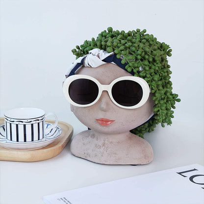 Sculpture Flowerpot With Closed Eyes Doll Garden Decoration Ornaments