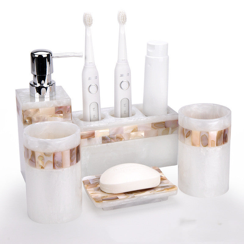 Light Luxury Shell Bathroom Decoration Accessories Toothbrush Holder Soap Dispenser Lotion Bottle Bathroom Supplies Wash Set 5.0