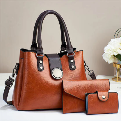 Women's Fashion Simple Large Capacity Shoulder Messenger Handbag Three-piece Set