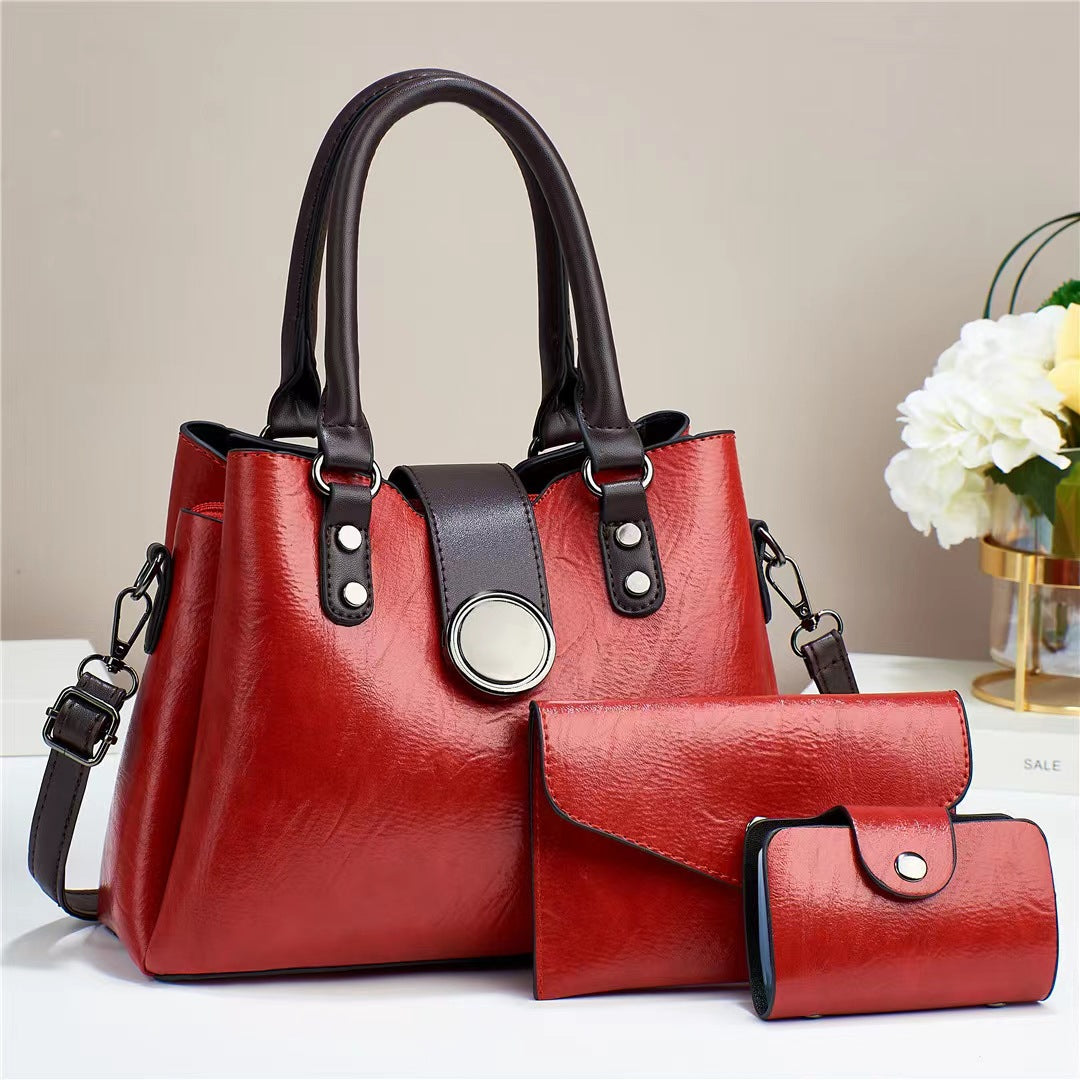 Women's Fashion Simple Large Capacity Shoulder Messenger Handbag Three-piece Set