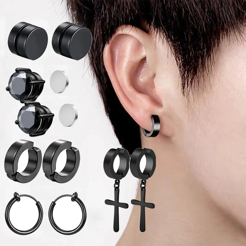 Stainless steel stud earrings for unpierced ear, magnet clip