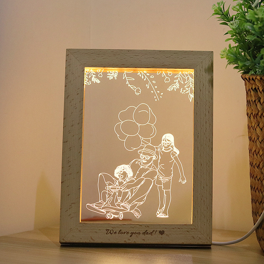 3D LED Photo & Text Custom Table Lamp Wood Photo Frame USB Photo Frame Night