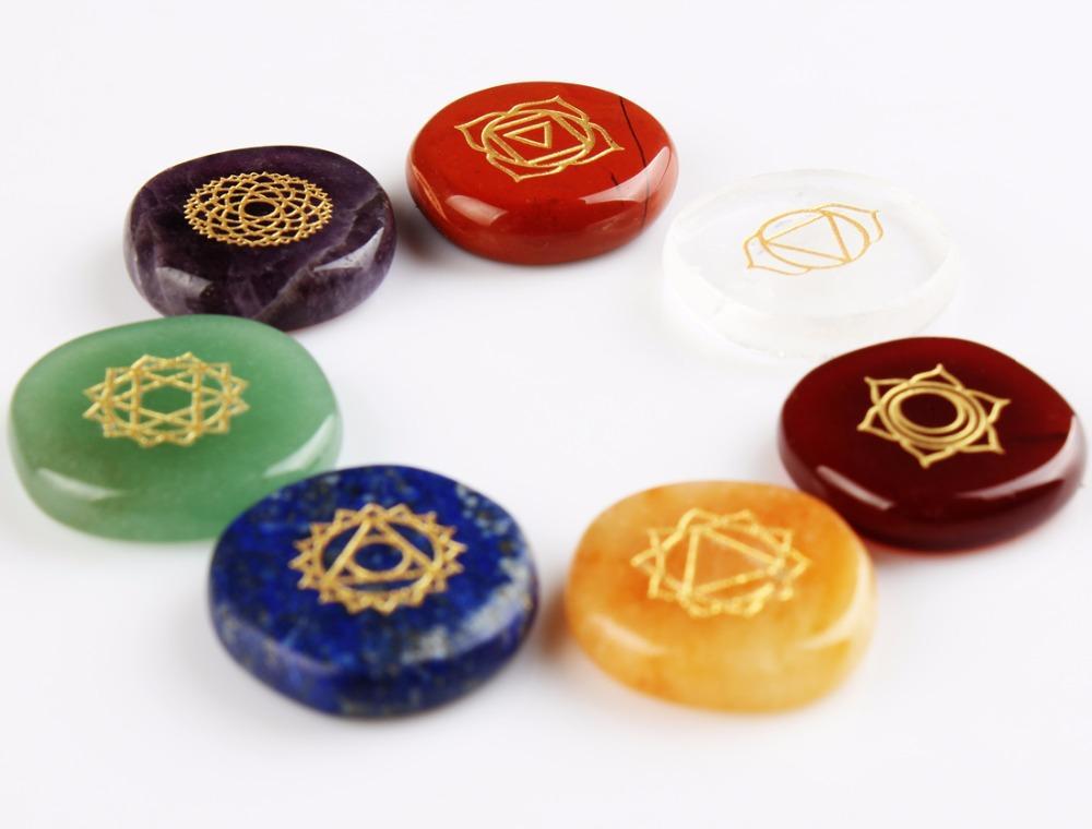 7 Chakras Natural Pocket Palm Stones