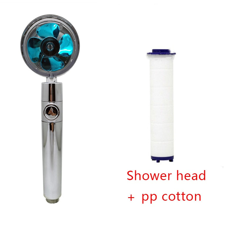 360 degree rotatable shower head with water saving flow function, with small fan