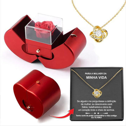 Fashion Jewelry Necklace Box Red Apple Eternal Rose For Girl Mother's Day Valentine's Day Gift With Artificial Flower Rose Flower Jewelry Box