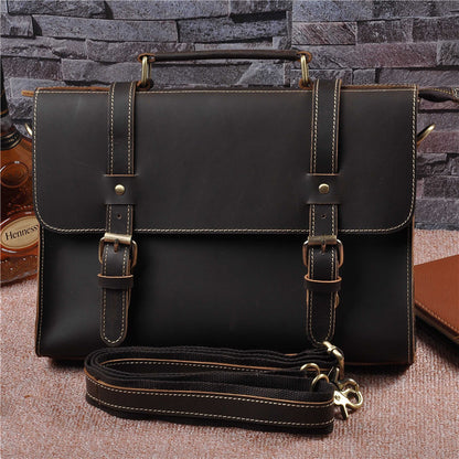 Men's Genuine Leather Cowhide Crazy Horse Leather Handbag