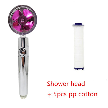 360 degree rotatable shower head with water saving flow function, with small fan