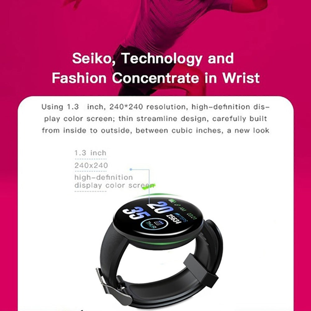 D18 Bluetooth smart watch for blood pressure, sports activities for Android and iOS devices