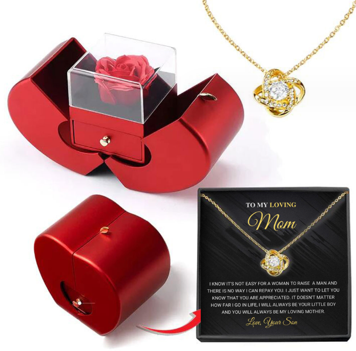 Fashion Jewelry Necklace Box Red Apple Eternal Rose For Girl Mother's Day Valentine's Day Gift With Artificial Flower Rose Flower Jewelry Box