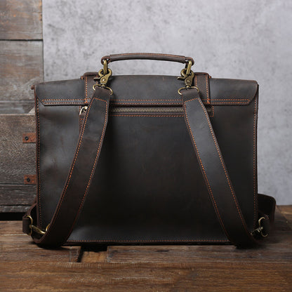 Unisex Leather Shoulder Laptop Bag – First Layer Cowhide Backpack Briefcase with Dual Straps