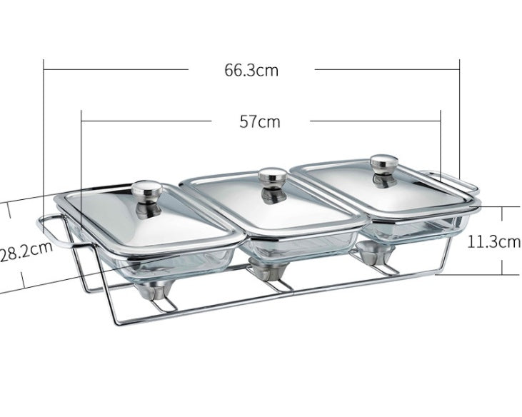 Taisnstūra stikla bufetes plīts pārtikas sildīšanas tvertne karstā katla spirta plīts