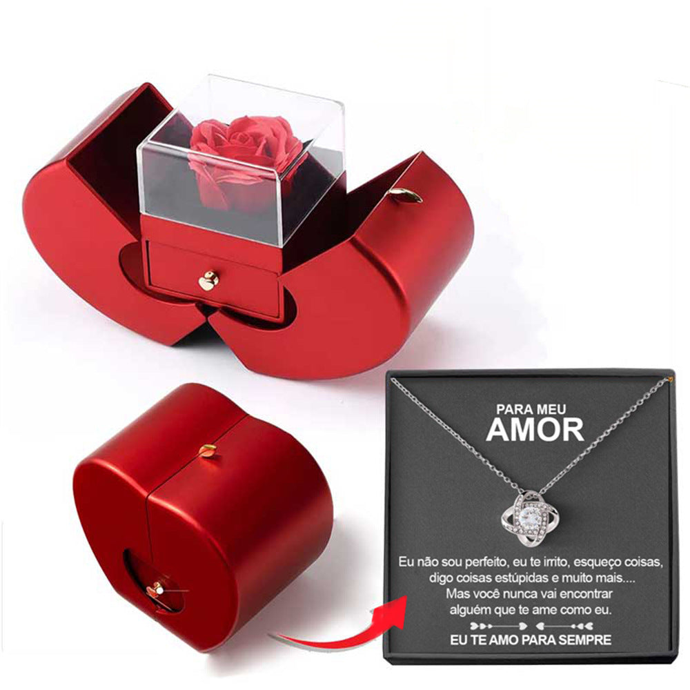 Fashion Jewelry Necklace Box Red Apple Eternal Rose For Girl Mother's Day Valentine's Day Gift With Artificial Flower Rose Flower Jewelry Box