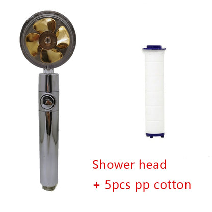 360 degree rotatable shower head with water saving flow function, with small fan