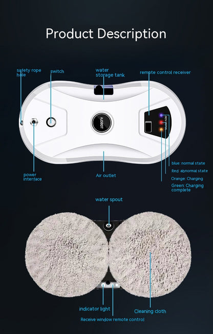 Inteliģents logu tīrīšanas robots ar ūdens izsmidzināšanu, automātisks elektriskā tālvadības pults Inteliģents logu tīrīšanas robots ar ūdens izsmidzināšanu