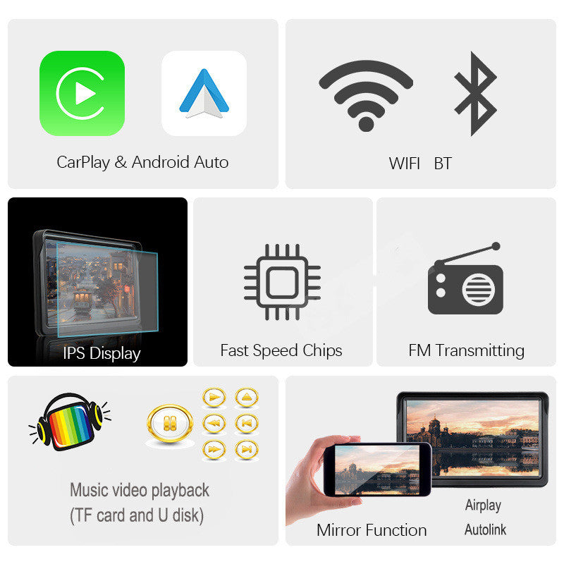 7" IPS Car Smart Screen with Wireless Carplay, Auto Phone Projection, Navigation