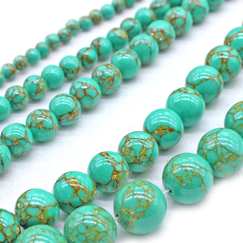 Natural Gold Wire Green Turquoise Diy Handmade Round Bead Accessories