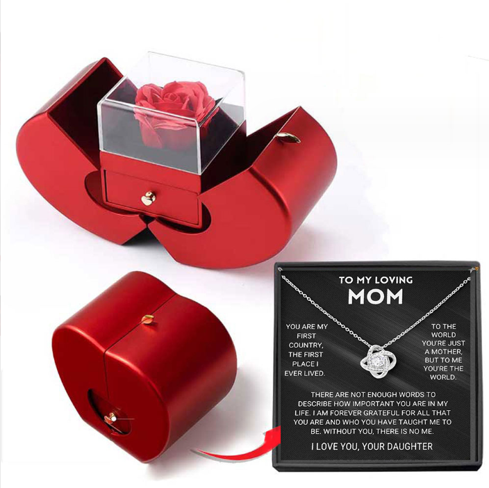 Fashion Jewelry Necklace Box Red Apple Eternal Rose For Girl Mother's Day Valentine's Day Gift With Artificial Flower Rose Flower Jewelry Box