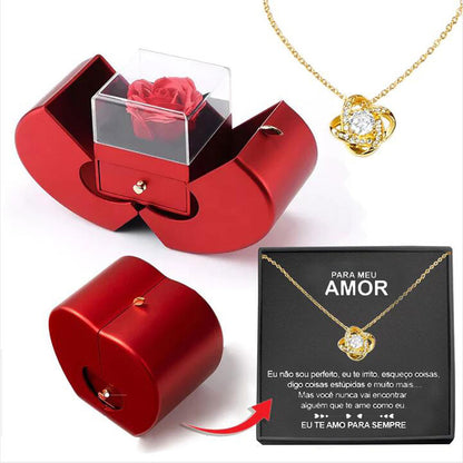 Fashion Jewelry Necklace Box Red Apple Eternal Rose For Girl Mother's Day Valentine's Day Gift With Artificial Flower Rose Flower Jewelry Box