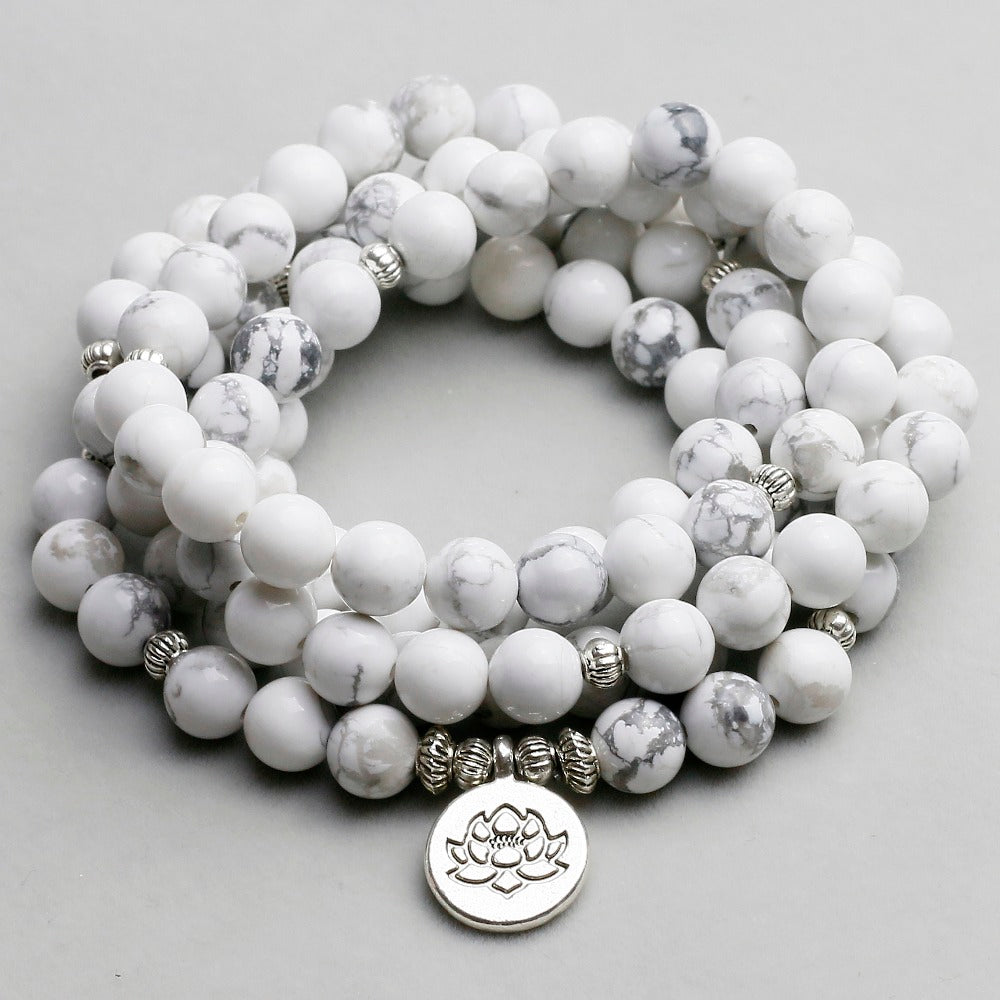 White stone flower beads bracelet