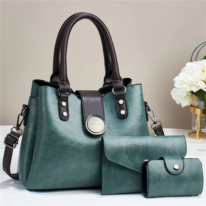 Women's Fashion Simple Large Capacity Shoulder Messenger Handbag Three-piece Set