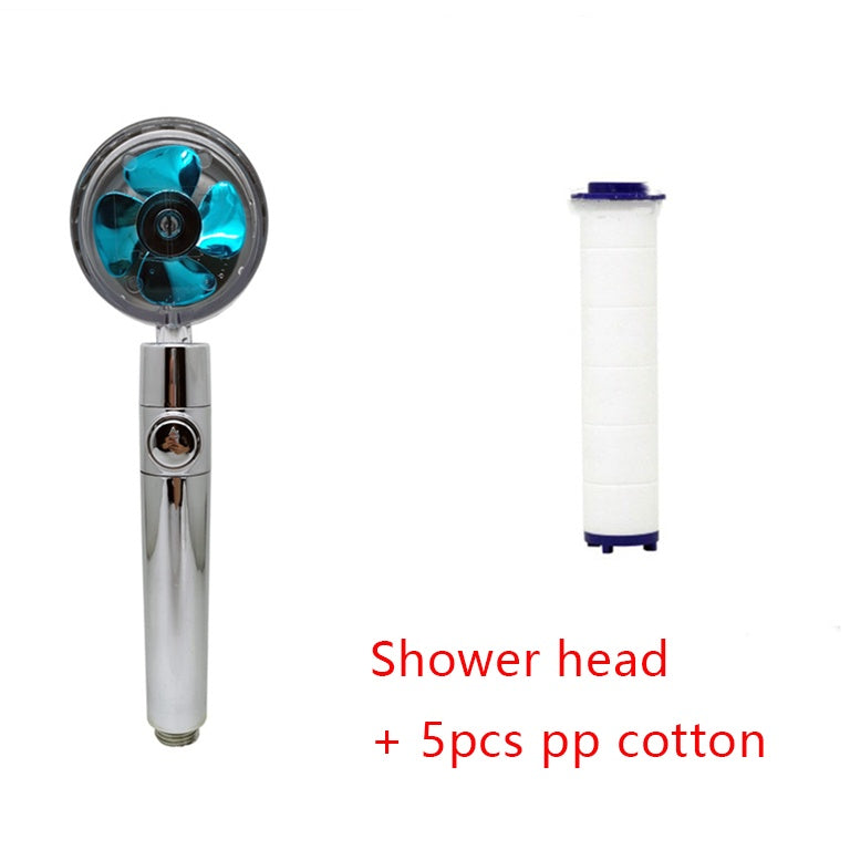 360 degree rotatable shower head with water saving flow function, with small fan