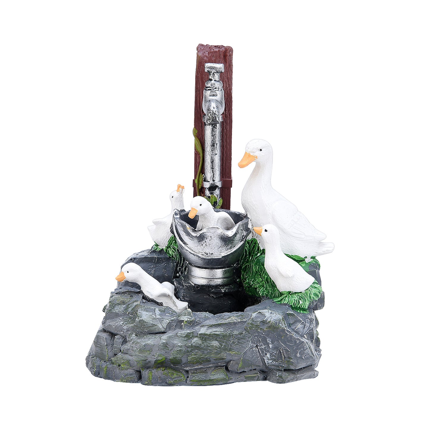 Garden statue with lighting duck family