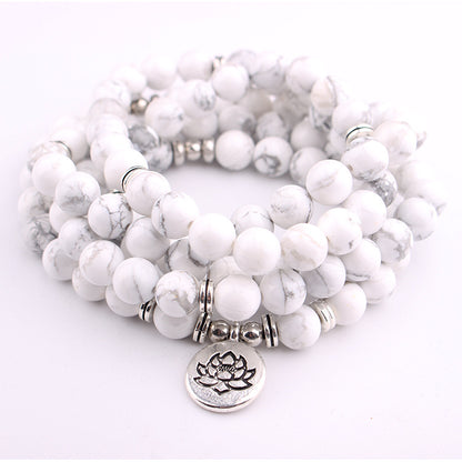 White stone flower beads bracelet