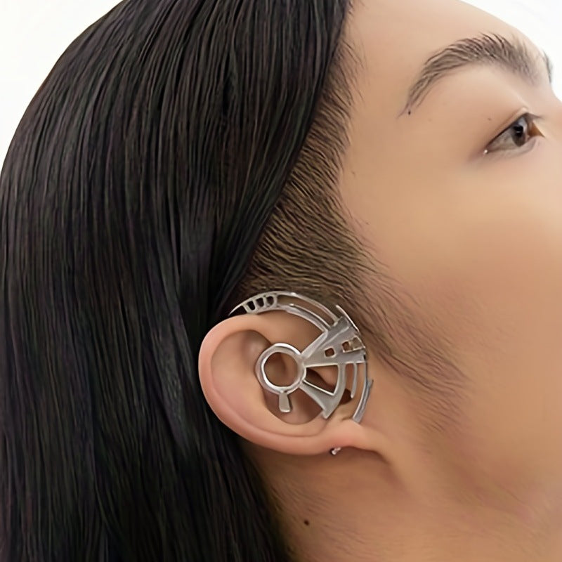 Futuristic Silver Metal Gear Shape Ear Studs Titanium Steel