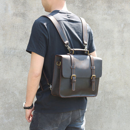 Unisex Leather Shoulder Laptop Bag – First Layer Cowhide Backpack Briefcase with Dual Straps