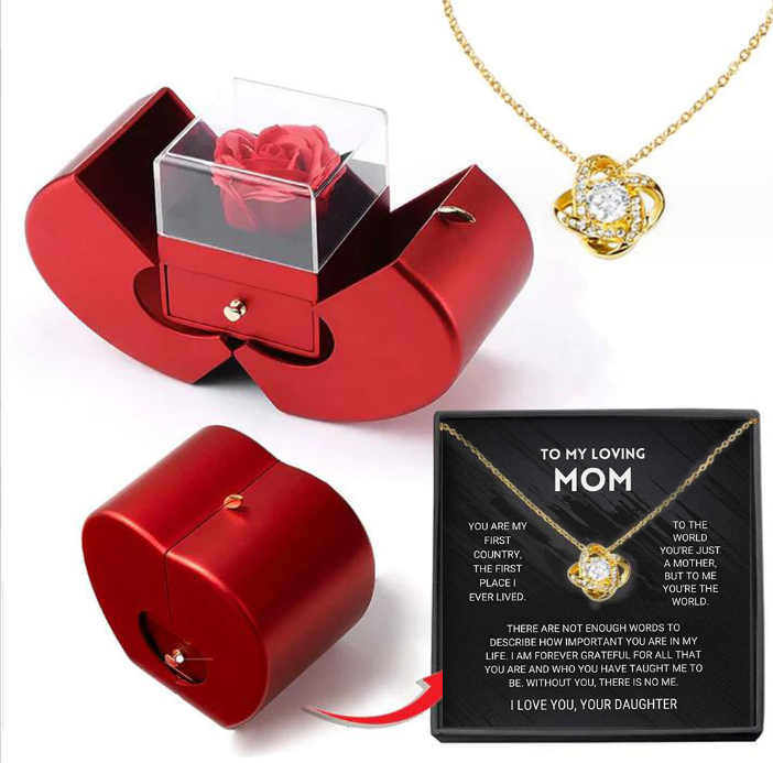 Fashion Jewelry Necklace Box Red Apple Eternal Rose For Girl Mother's Day Valentine's Day Gift With Artificial Flower Rose Flower Jewelry Box