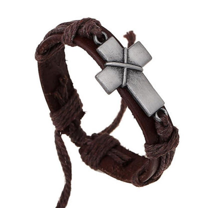 Brown leather cross bracelet