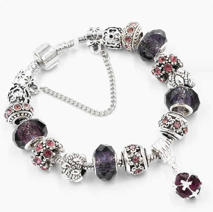 Crystal beads charm bracelet black