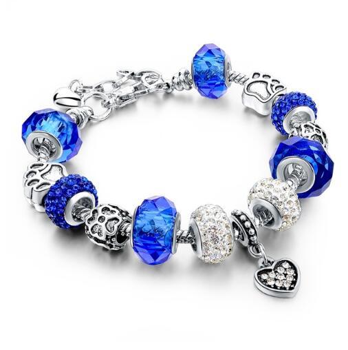 Crystal beads charm bracelet blue