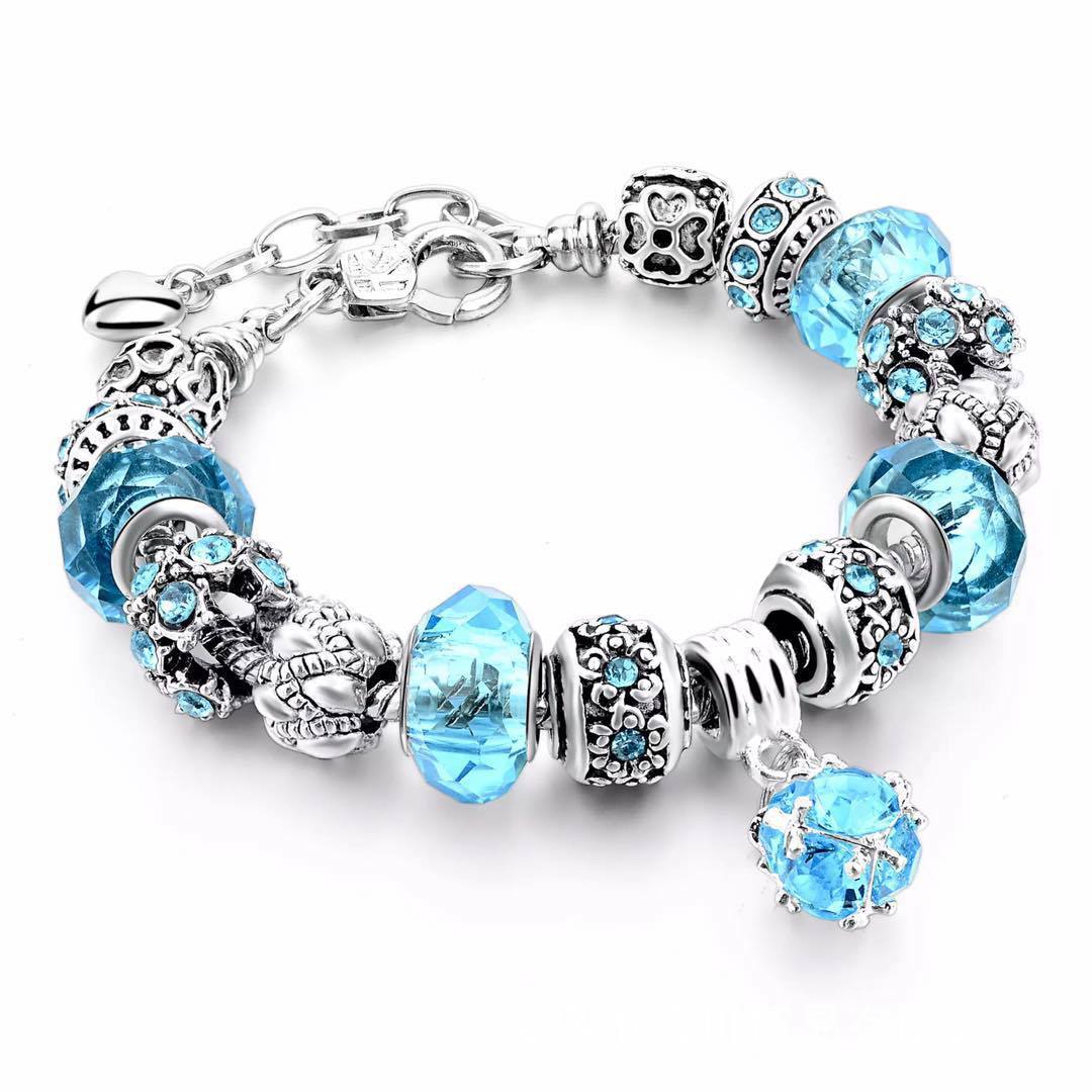 Crystal beads charm bracelet light blue