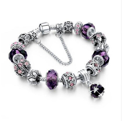 Crystal beads charm bracelet purple