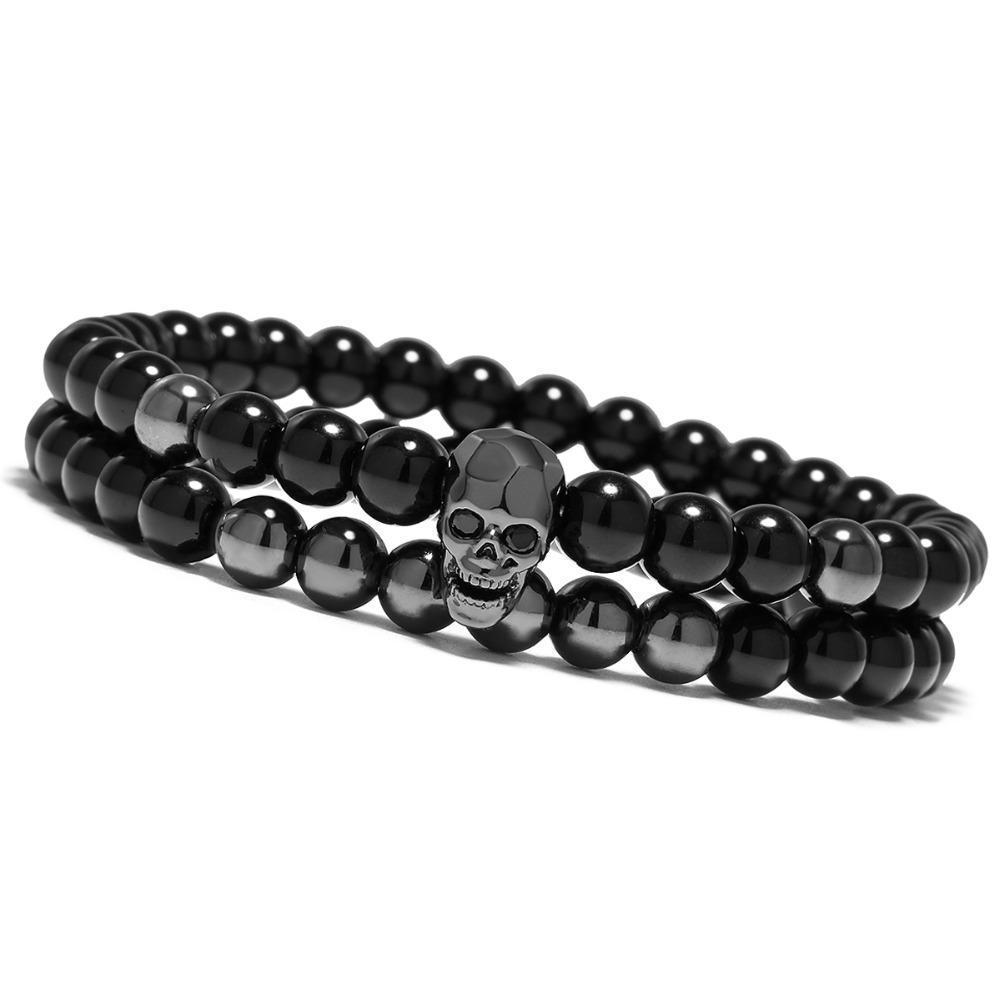 Double row skull bracelet black