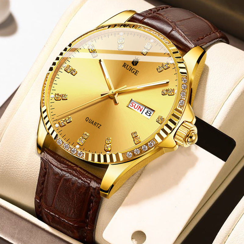 The Gold Diamond Men's Quartz Watch Waterproof.