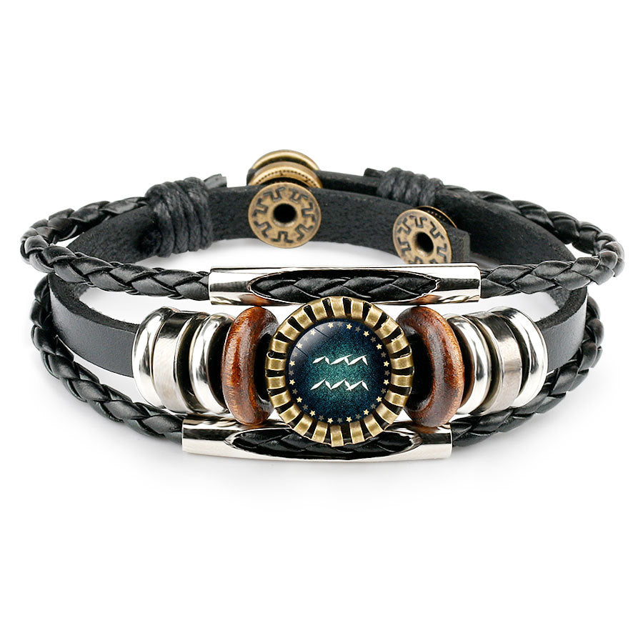 Zodiac leather bracelet Aquarius