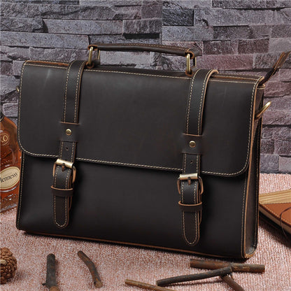 Men's Genuine Leather Cowhide Crazy Horse Leather Handbag