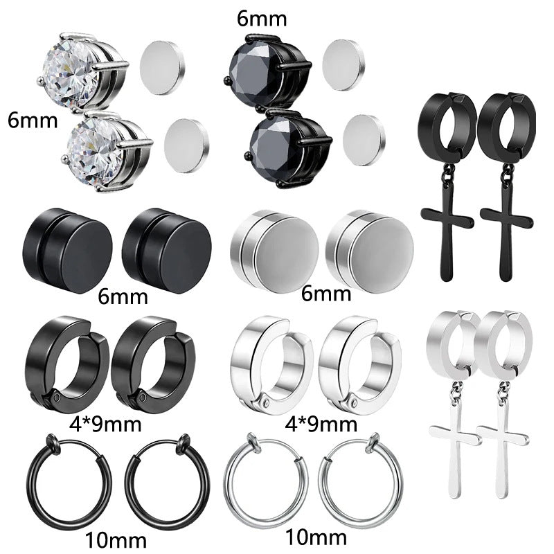 Stainless steel stud earrings for unpierced ear, magnet clip