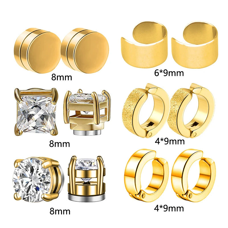 Stainless steel stud earrings for unpierced ear, magnet clip