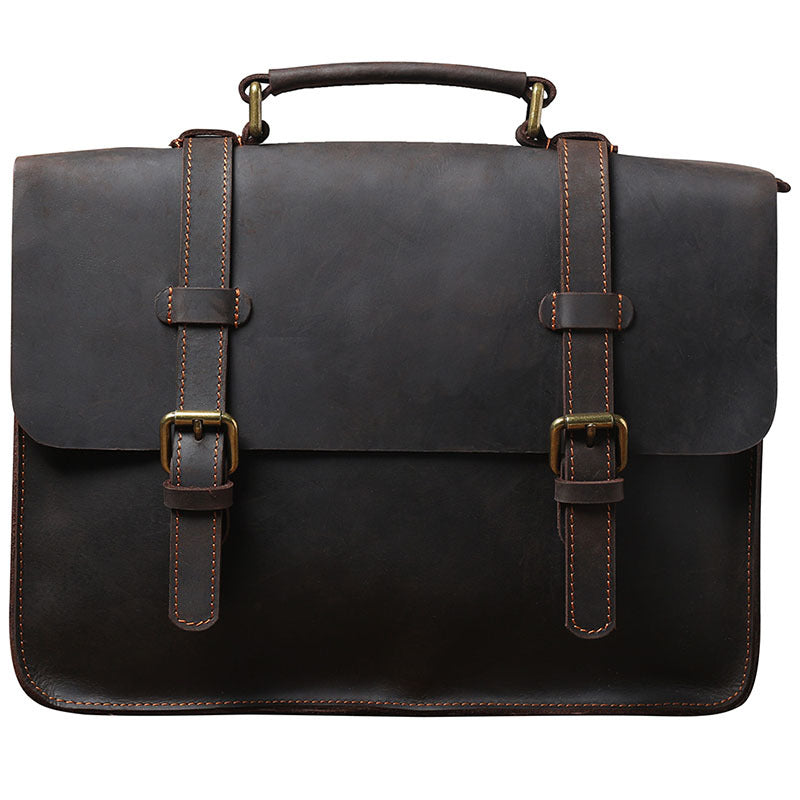 Unisex Leather Shoulder Laptop Bag – First Layer Cowhide Backpack Briefcase with Dual Straps