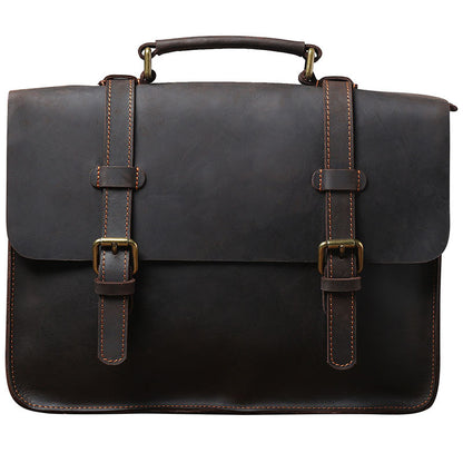 Unisex Leather Shoulder Laptop Bag – First Layer Cowhide Backpack Briefcase with Dual Straps