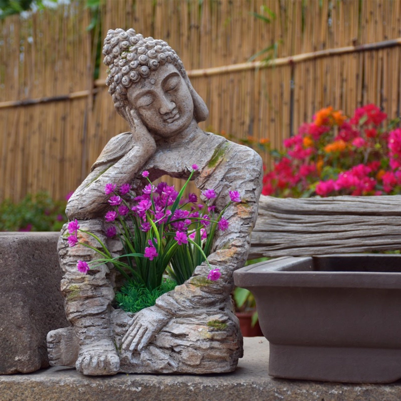 Resin Zen Buddha statue flower pot for garden decoration