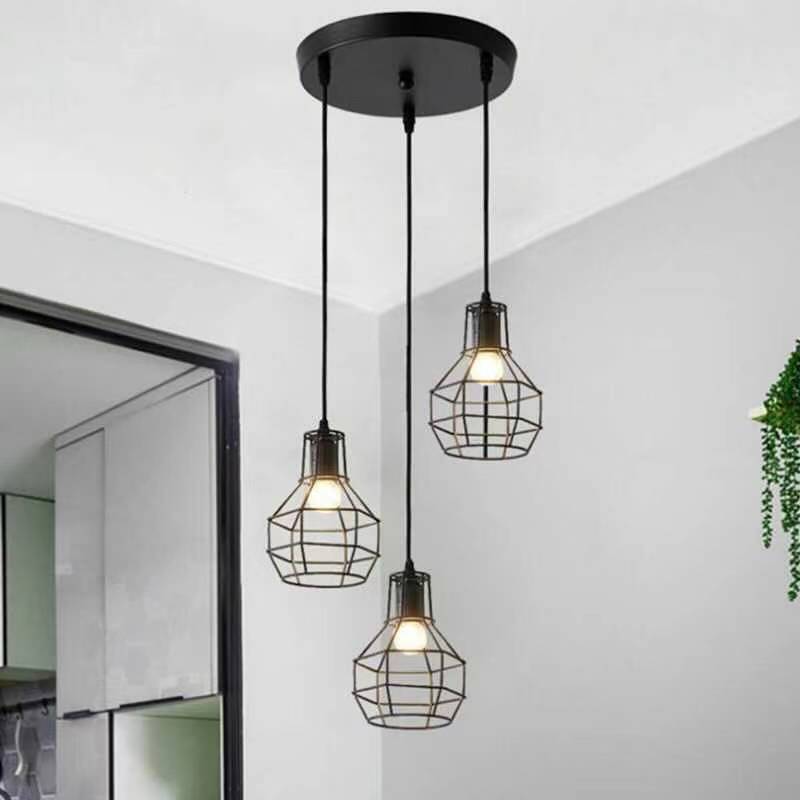 Industrial Chandeliers with Small Iron Cage: American Country Bar Table Lamp