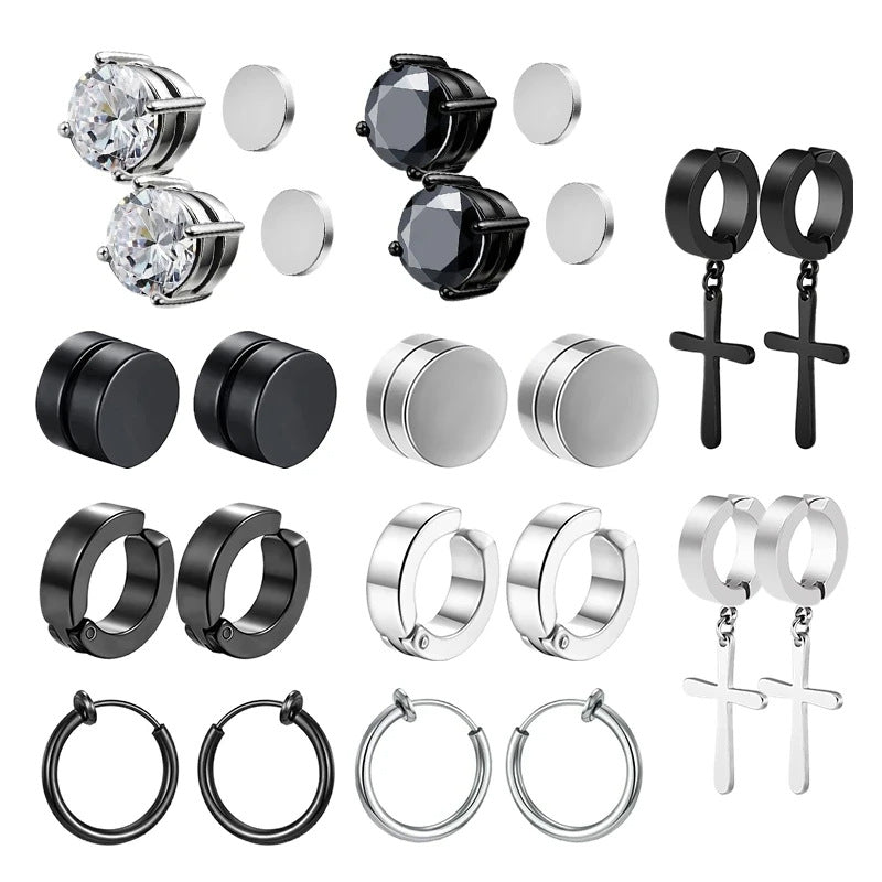 Stainless steel stud earrings for unpierced ear, magnet clip