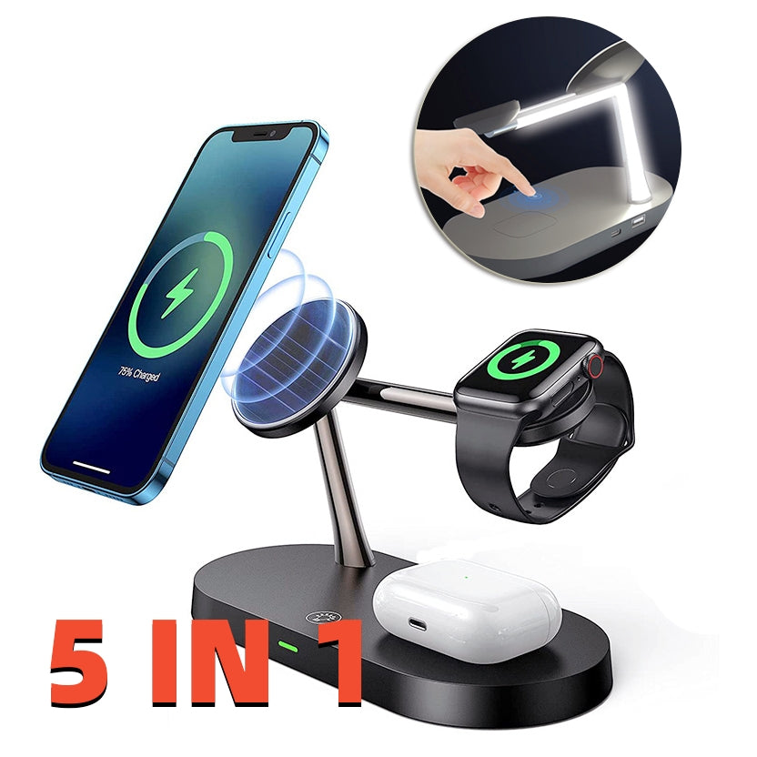 Multifunctional five-in-one magnetic wireless 15W fast charging station